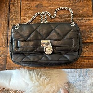 Michael Kors Convertible Quilted Leather Shoulder Bag Small - Black/ Silver